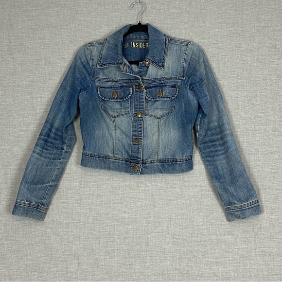 Insider Cropped Jean Jacket Sz XS Distressed - Picture 10 of 10